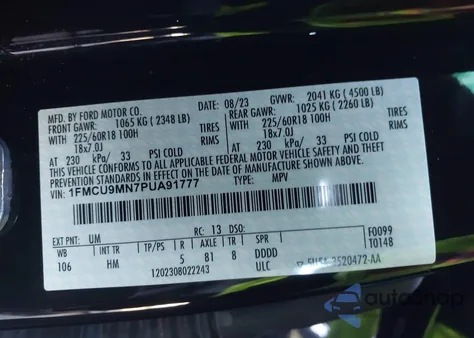 2023 Ford Escape St-Line from USA, damaged, VIN 1FMCU9MN7PUA91777